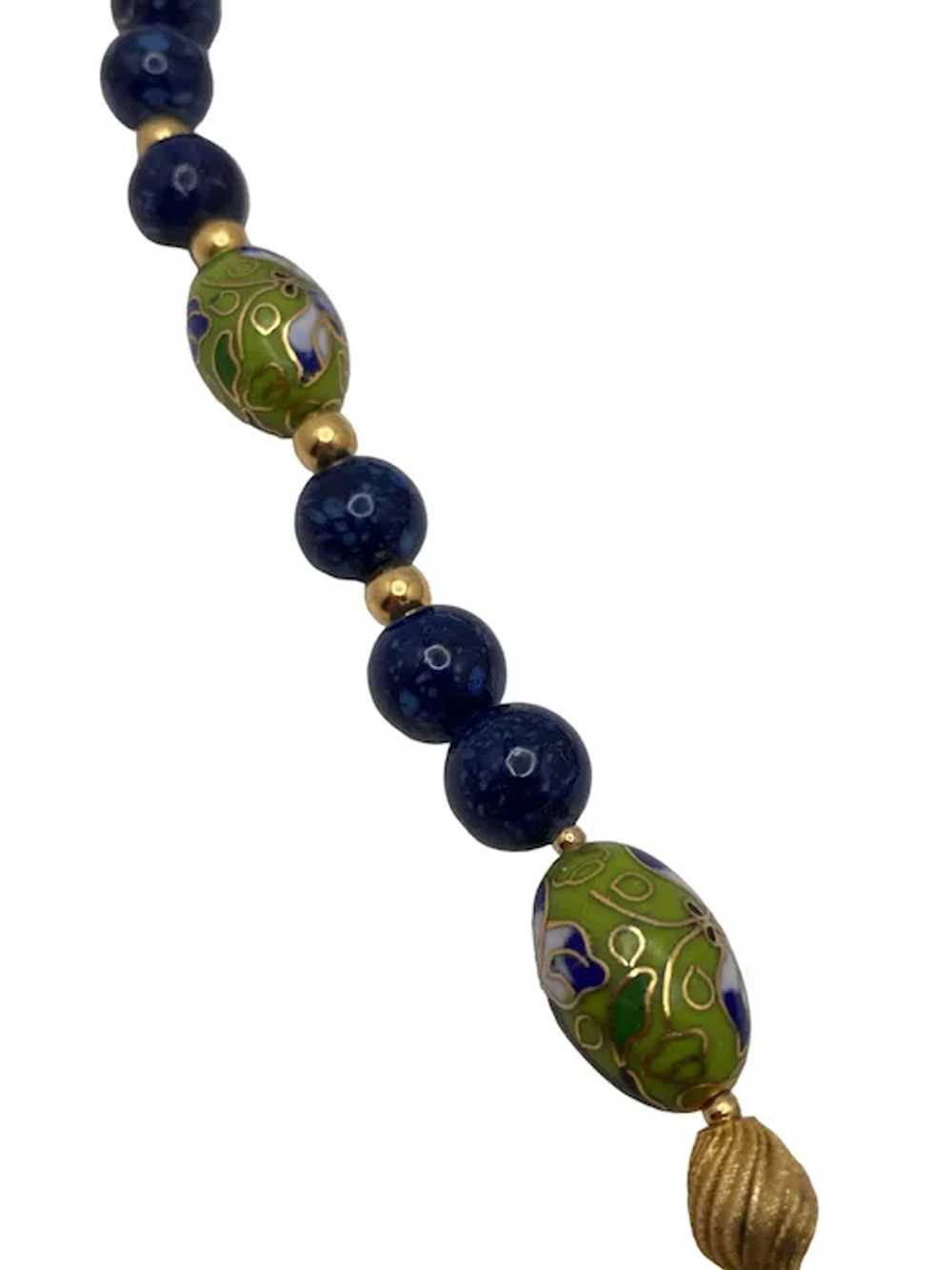 Vintage Chinese Sodalite Bead and Cloisonne Bird … - image 9