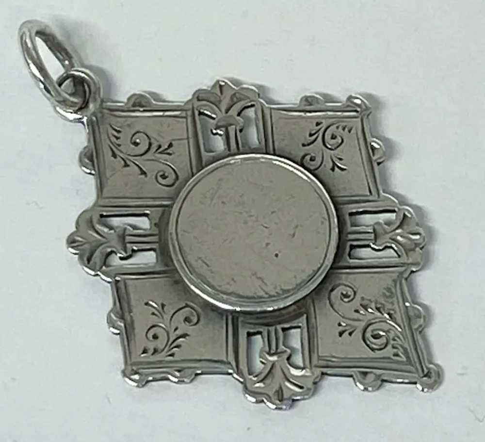 Antique Sterling Silver Shield Fob Pendant Circa … - image 2