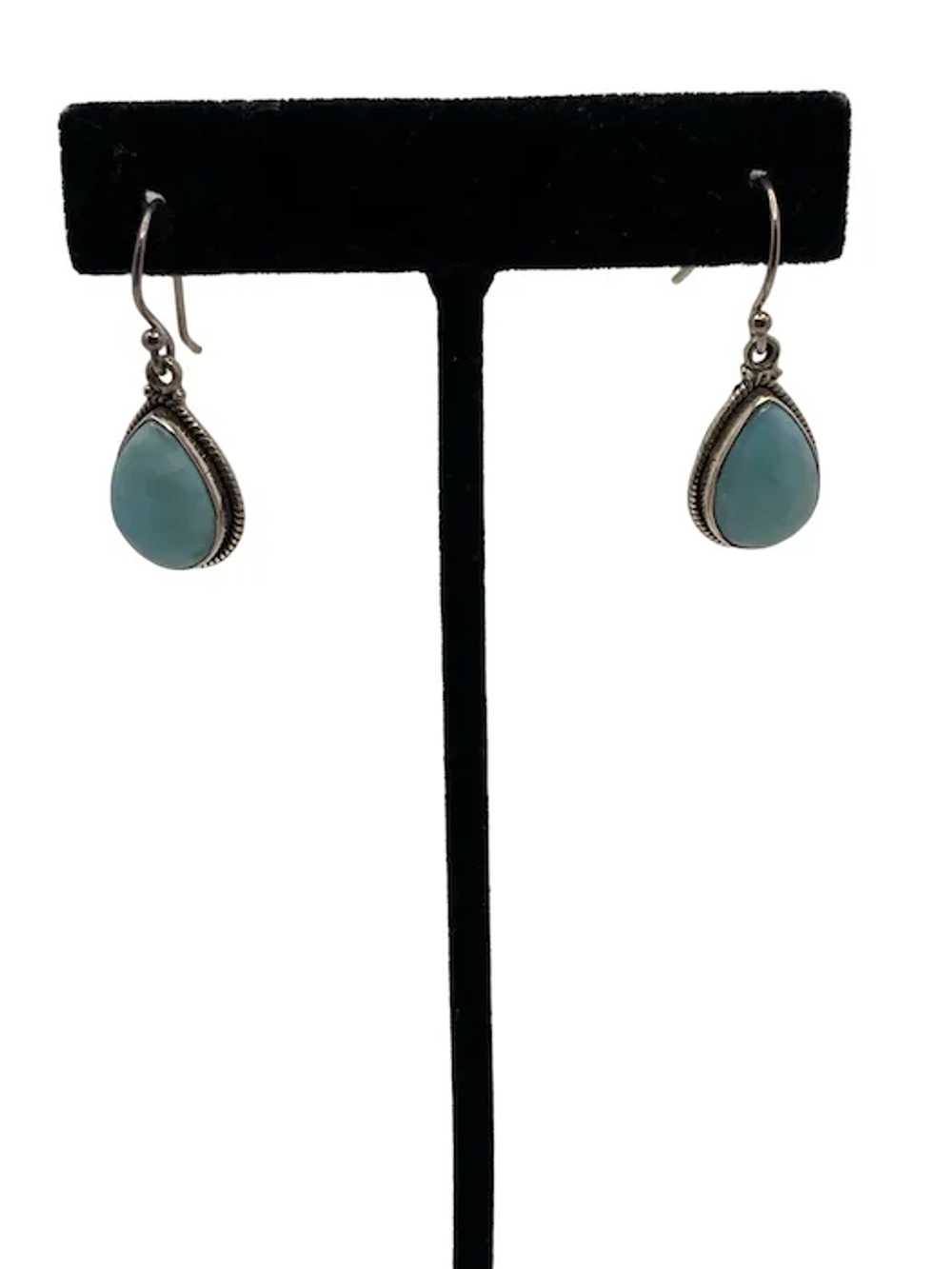 Sterling Silver and Larimar Pierced Ear Dangle Ea… - image 2