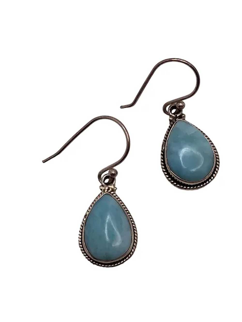 Sterling Silver and Larimar Pierced Ear Dangle Ea… - image 3