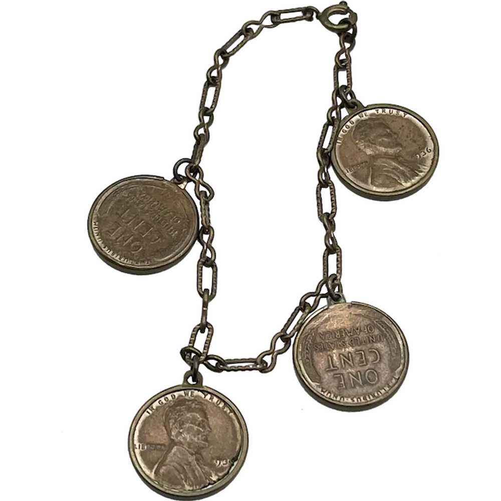 Vintage one cent penny coin charm bracelet - image 1
