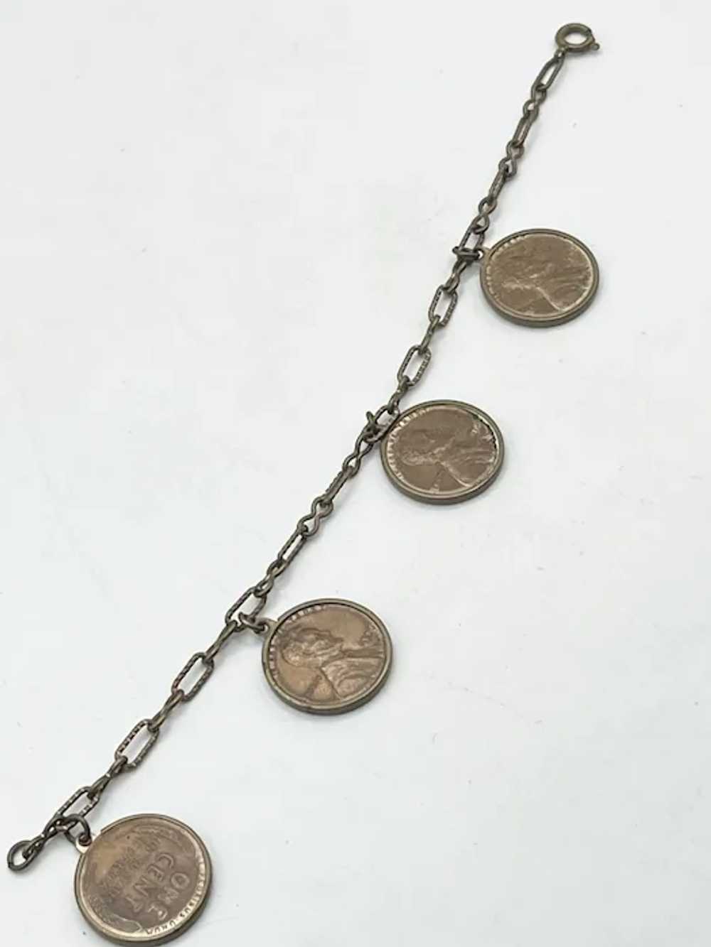 Vintage one cent penny coin charm bracelet - image 2