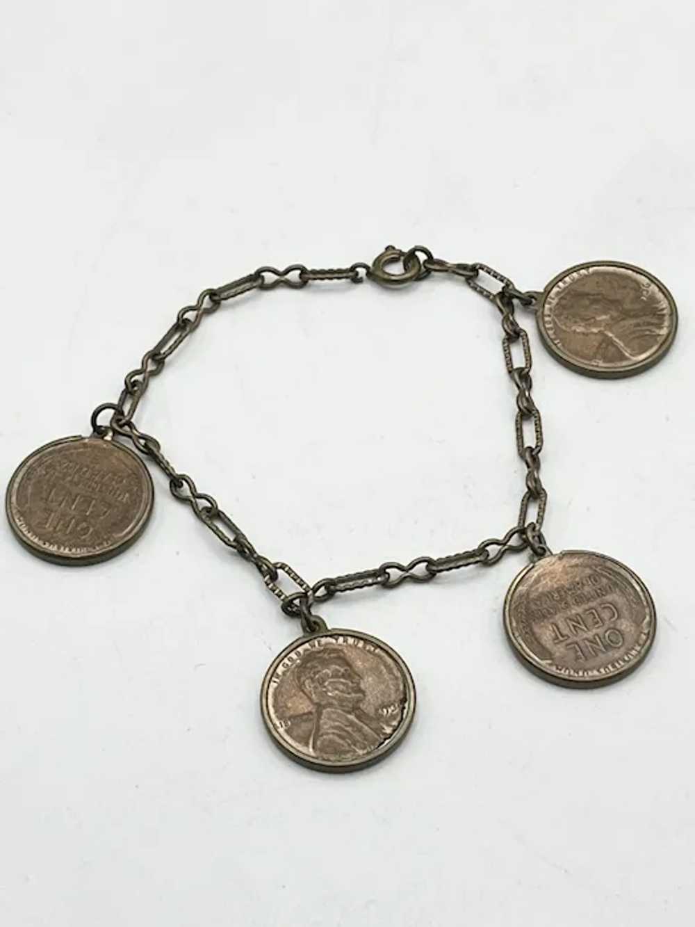 Vintage one cent penny coin charm bracelet - image 4