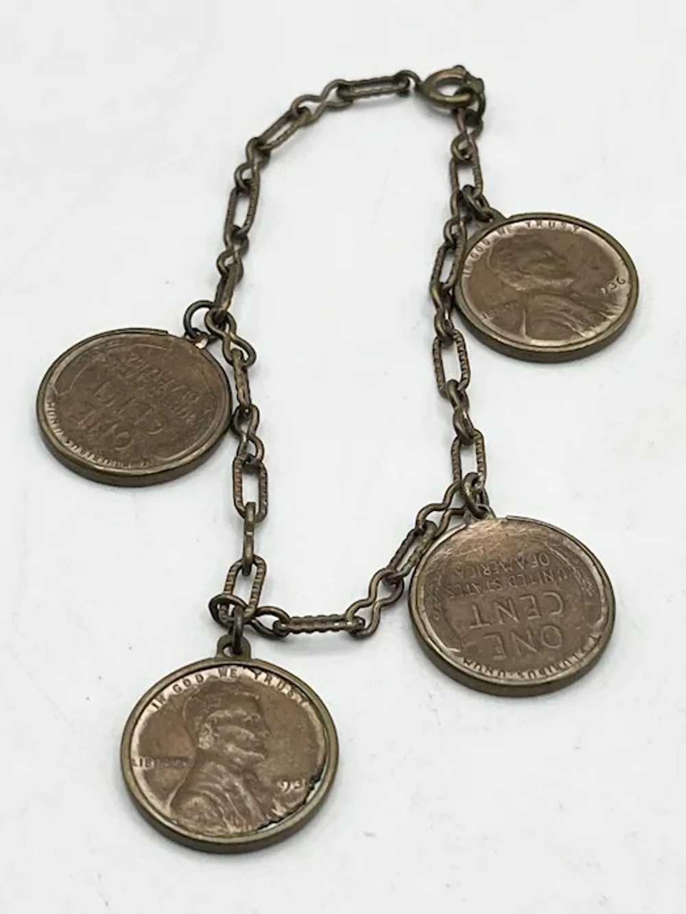 Vintage one cent penny coin charm bracelet - image 5