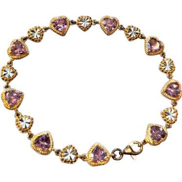 Sterling Silver Vermeil Amethyst Hearts Line Brac… - image 1