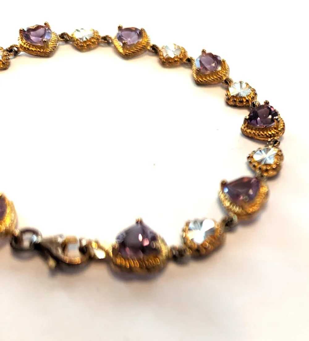 Sterling Silver Vermeil Amethyst Hearts Line Brac… - image 3