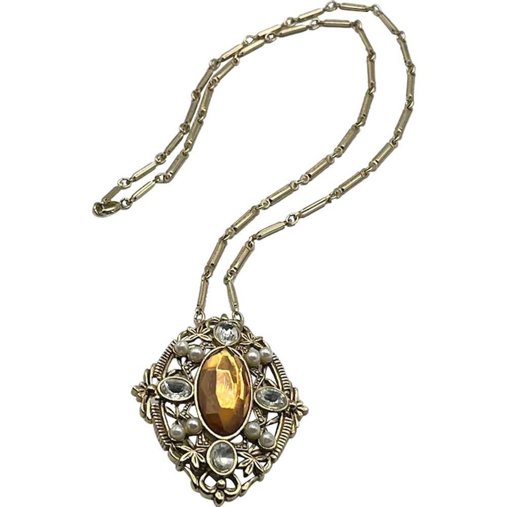 Vintage Avon Rhinestone Pendant Necklace Brooch P… - image 1