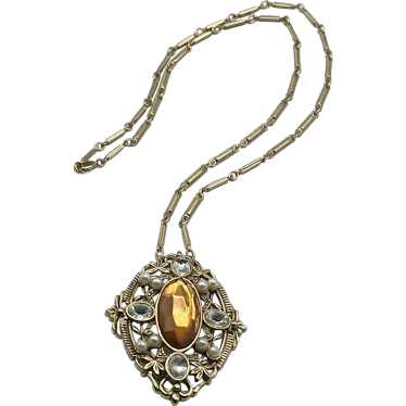 Vintage Avon Rhinestone Pendant Necklace Brooch P… - image 1