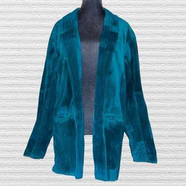 Siena vintage suede leather peacock teal open fro… - image 1