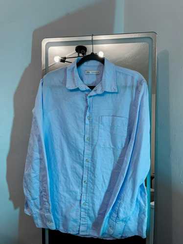 Zara Zara Man Shirt Mens Large Blue Slim Fit Trav… - image 1