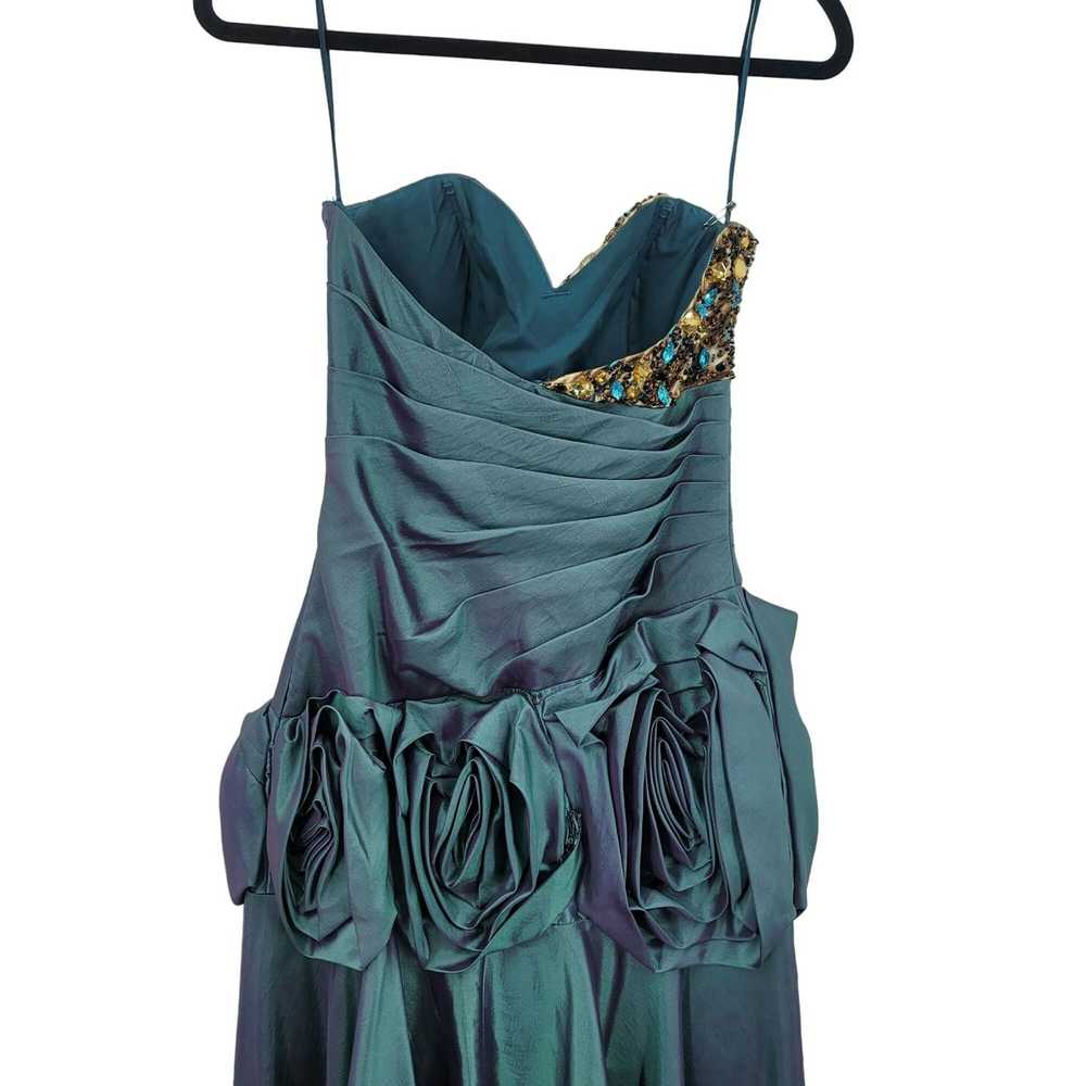 Vintage Y2K High Low Strapless Prom Dress 6 Teal … - image 8