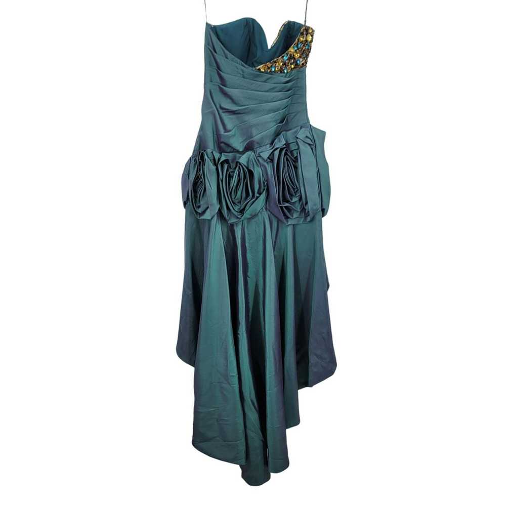 Vintage Y2K High Low Strapless Prom Dress 6 Teal … - image 9