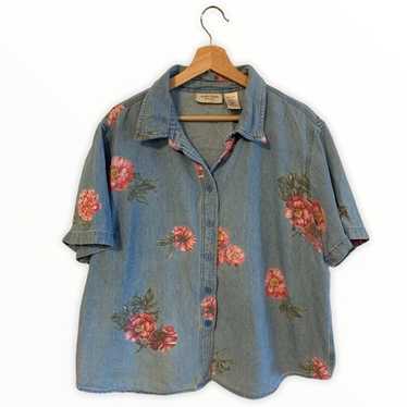 Vintage WOMENS Lemon Grass / Floral Denim Shirt