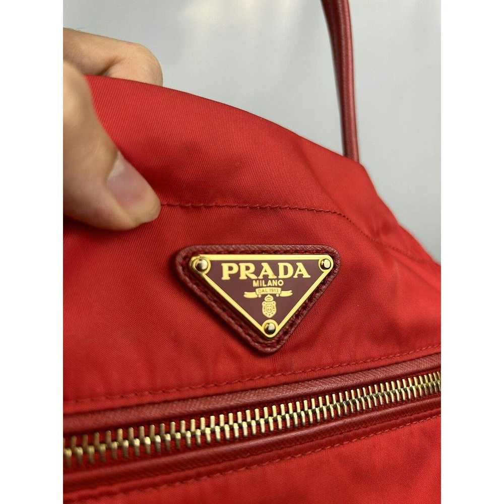 Prada Prada Red Leather Nylon Hand Bag Tote Shoul… - image 10