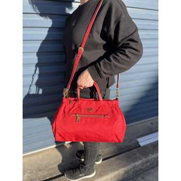 Prada Prada Red Leather Nylon Hand Bag Tote Shoul… - image 1