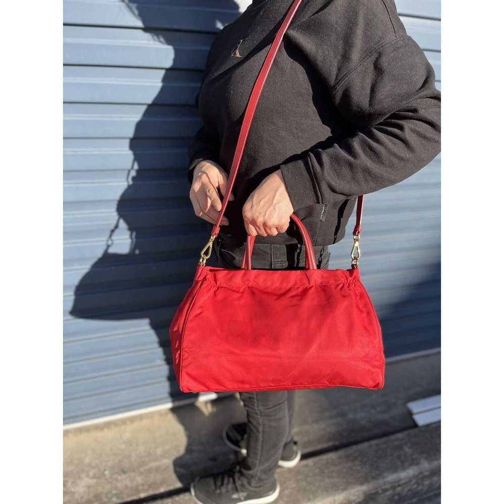 Prada Prada Red Leather Nylon Hand Bag Tote Shoul… - image 2