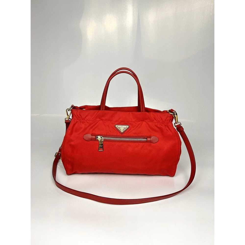 Prada Prada Red Leather Nylon Hand Bag Tote Shoul… - image 3