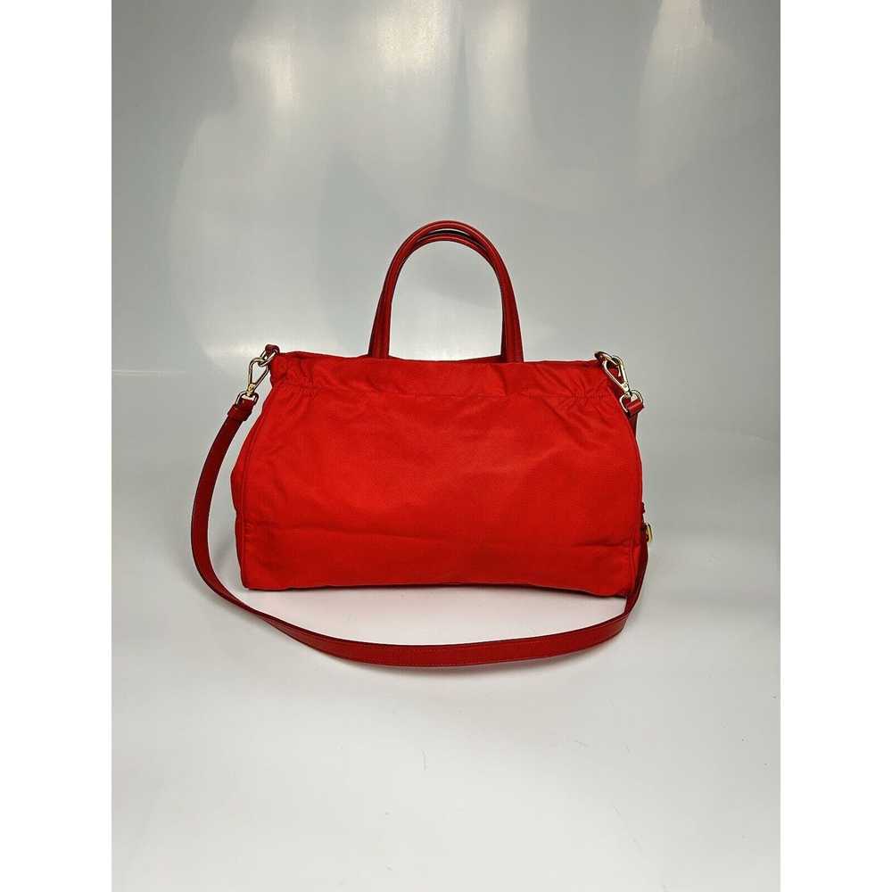 Prada Prada Red Leather Nylon Hand Bag Tote Shoul… - image 4