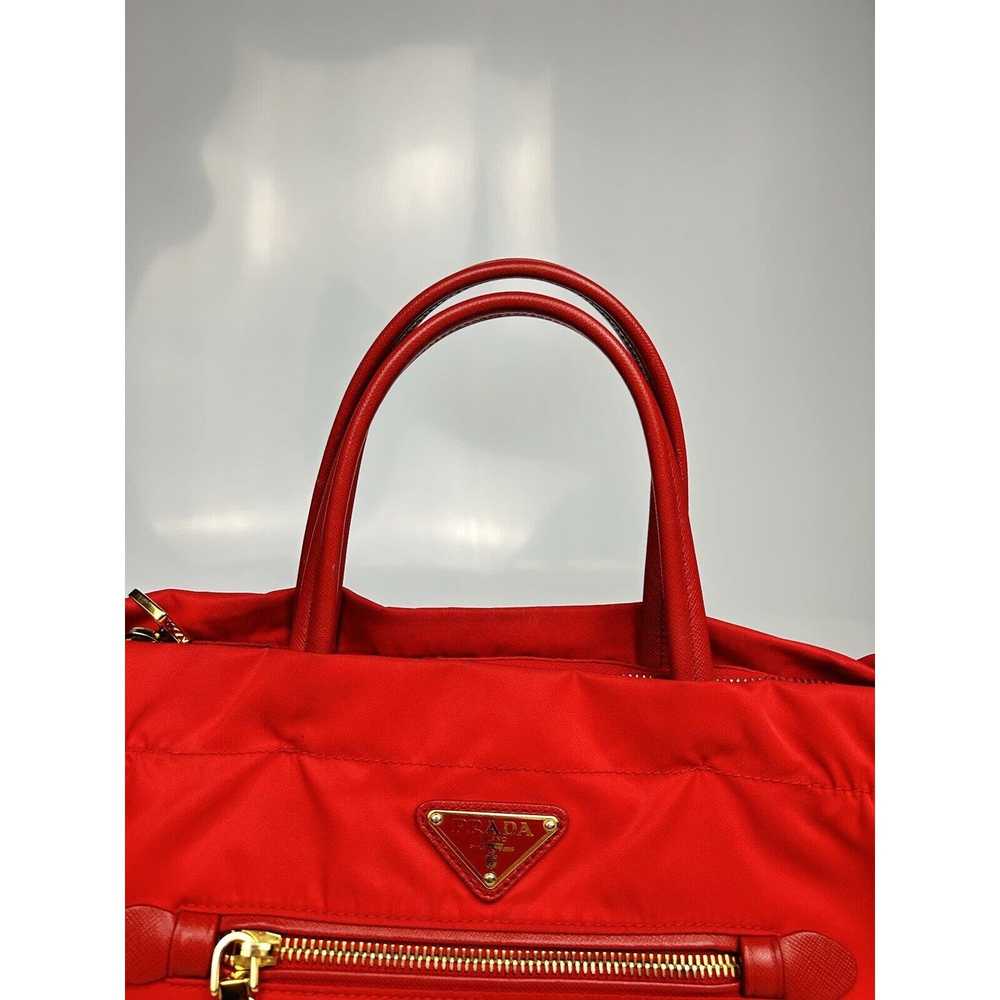 Prada Prada Red Leather Nylon Hand Bag Tote Shoul… - image 6