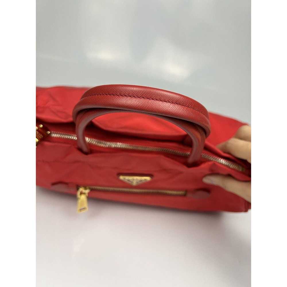 Prada Prada Red Leather Nylon Hand Bag Tote Shoul… - image 7