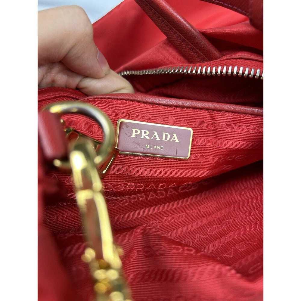 Prada Prada Red Leather Nylon Hand Bag Tote Shoul… - image 9