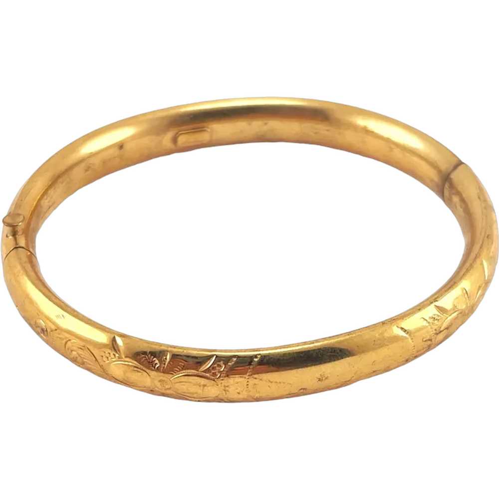 Gold Filled Etched Bangle Bracelet Vintage with S… - image 1