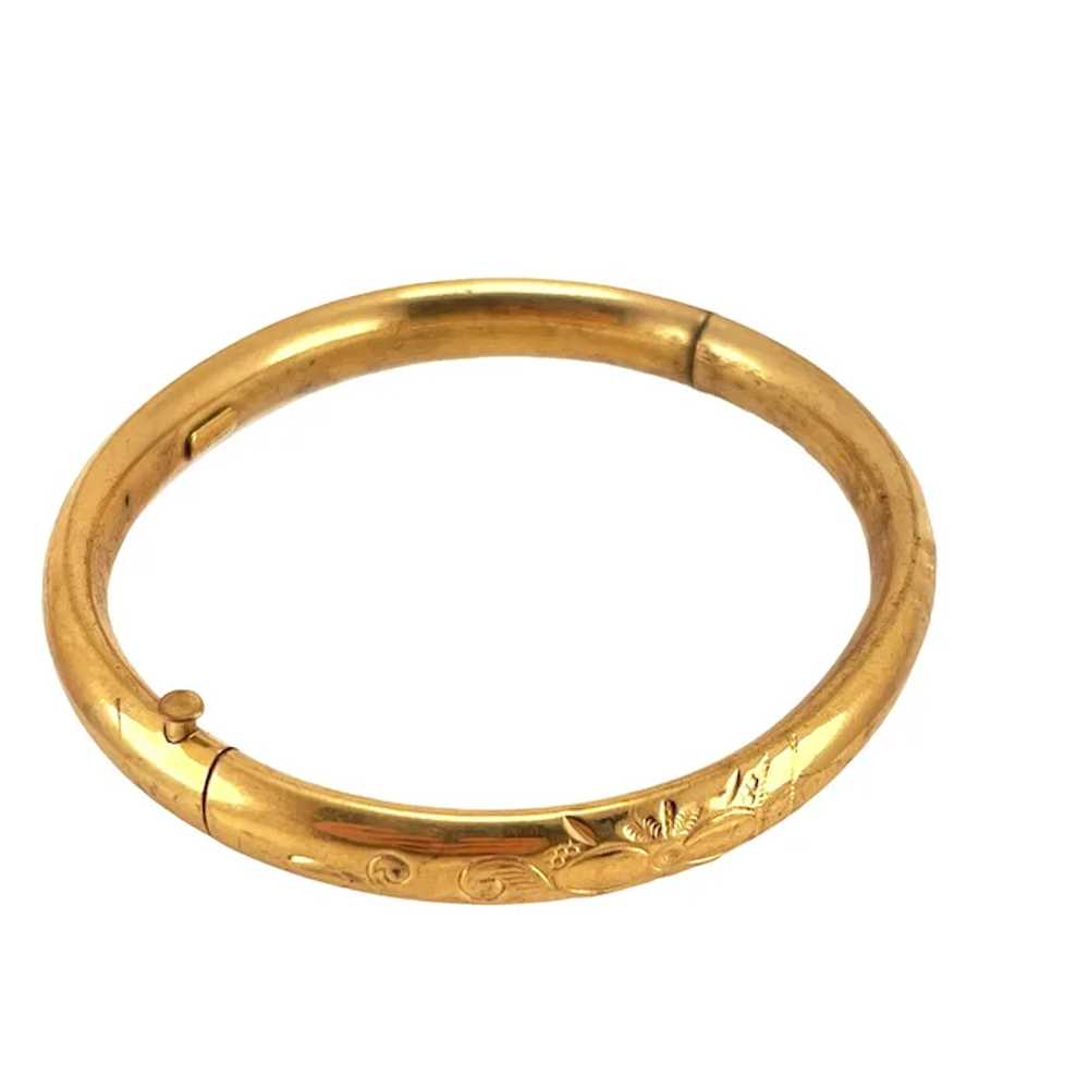 Gold Filled Etched Bangle Bracelet Vintage with S… - image 2