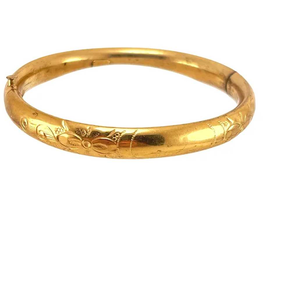 Gold Filled Etched Bangle Bracelet Vintage with S… - image 3