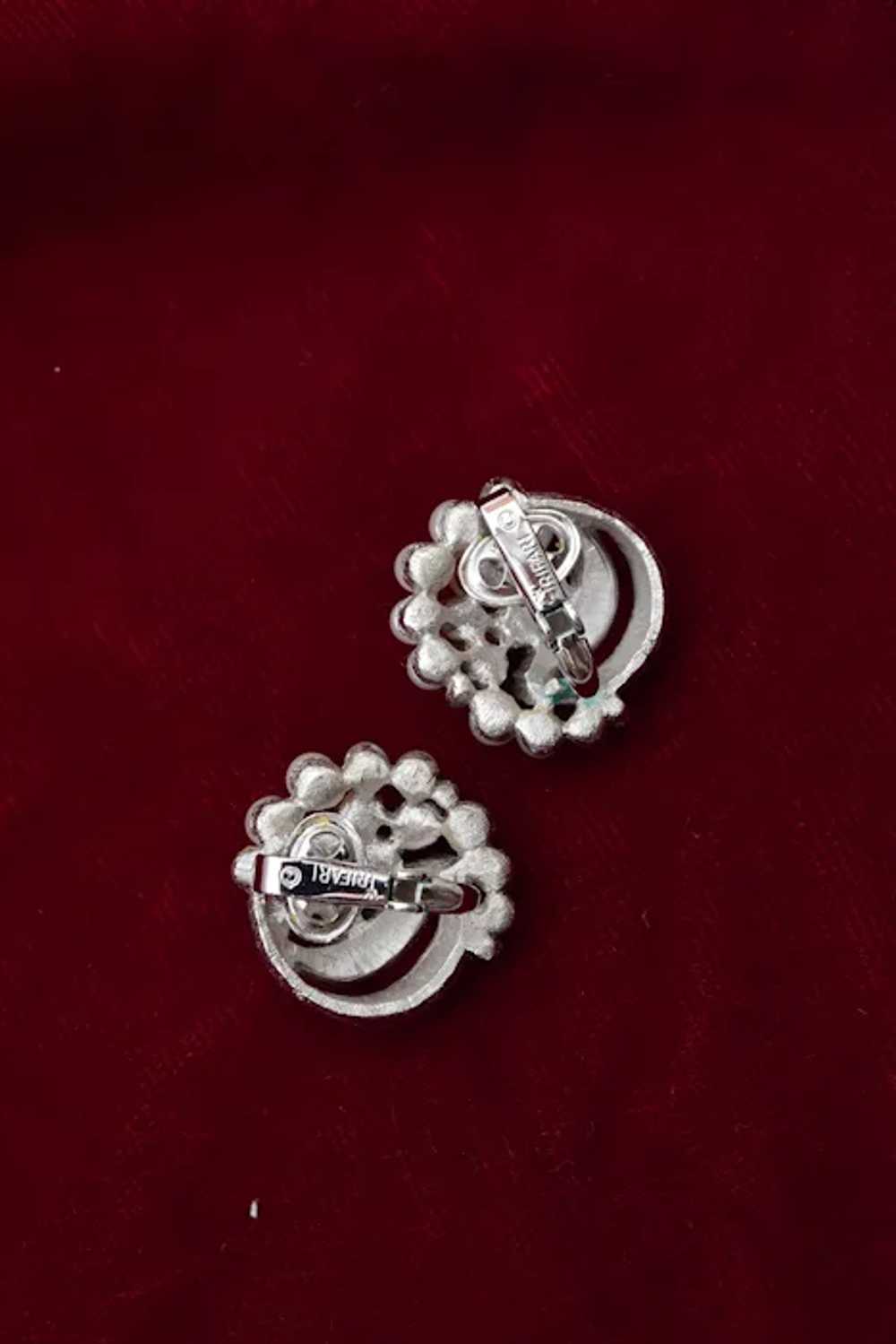 Crown Trifari Silver Tone and Faux Pearl Earrings - image 3