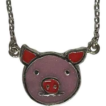 Pig .925 Silver Enamel Necklace
