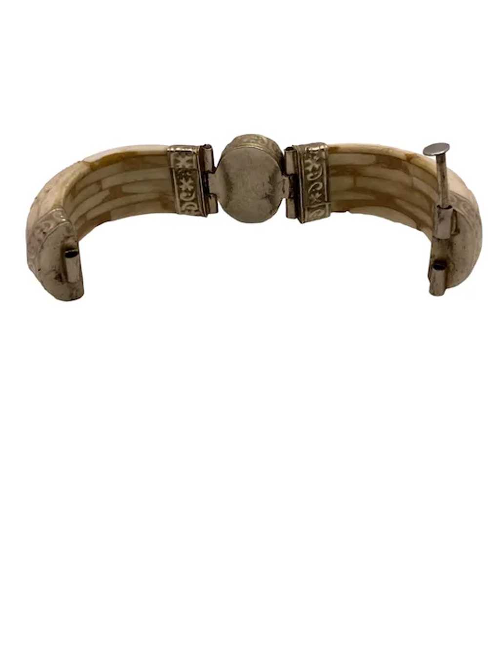 Vintage Tibetan Carved Bone and Jasper Hinged Bra… - image 9