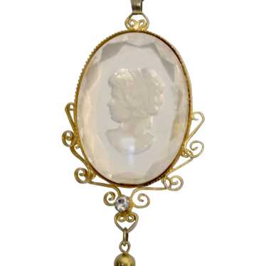 Vintage Intaglio Cameo Glass Pendant Necklace - image 1
