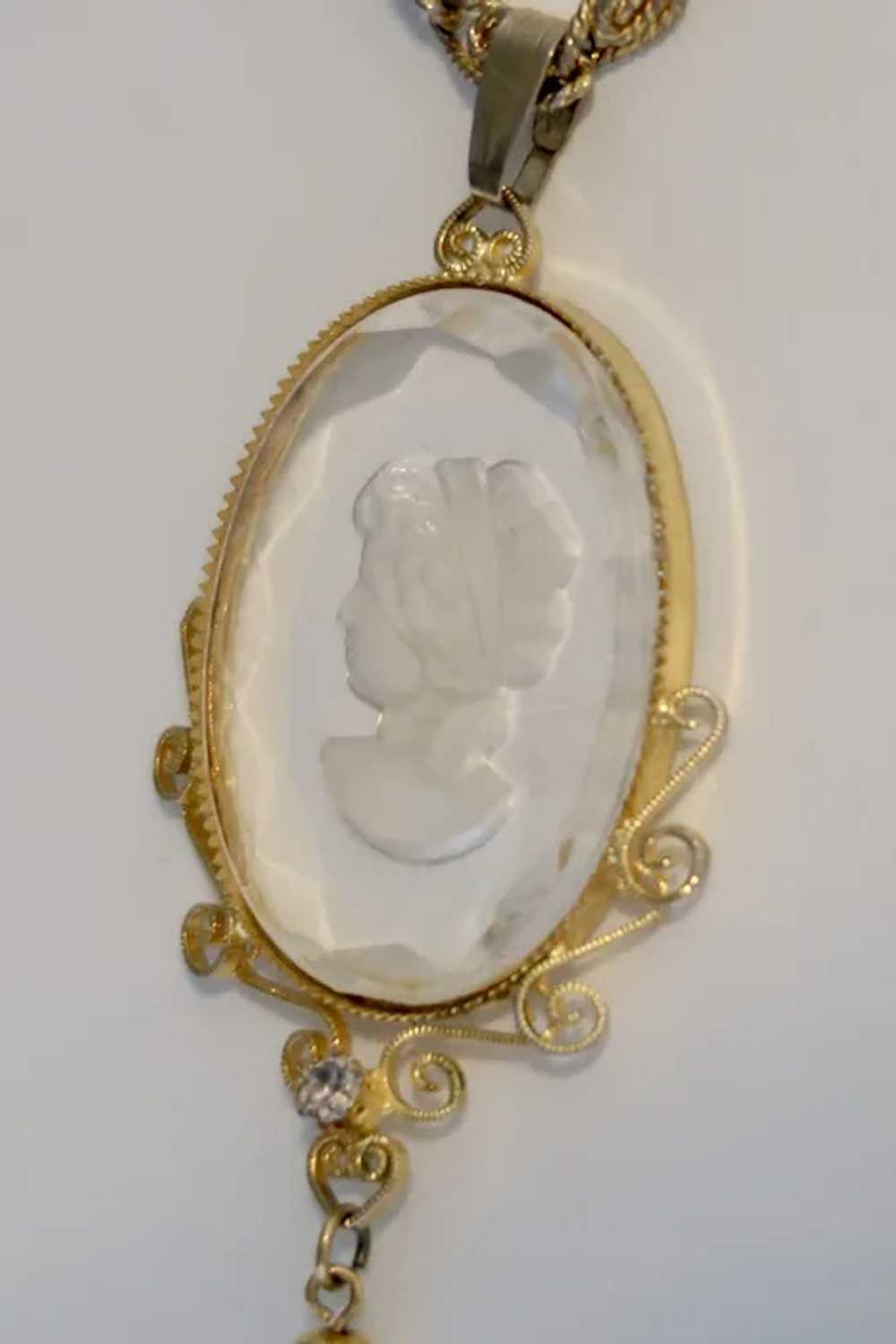 Vintage Intaglio Cameo Glass Pendant Necklace - image 2