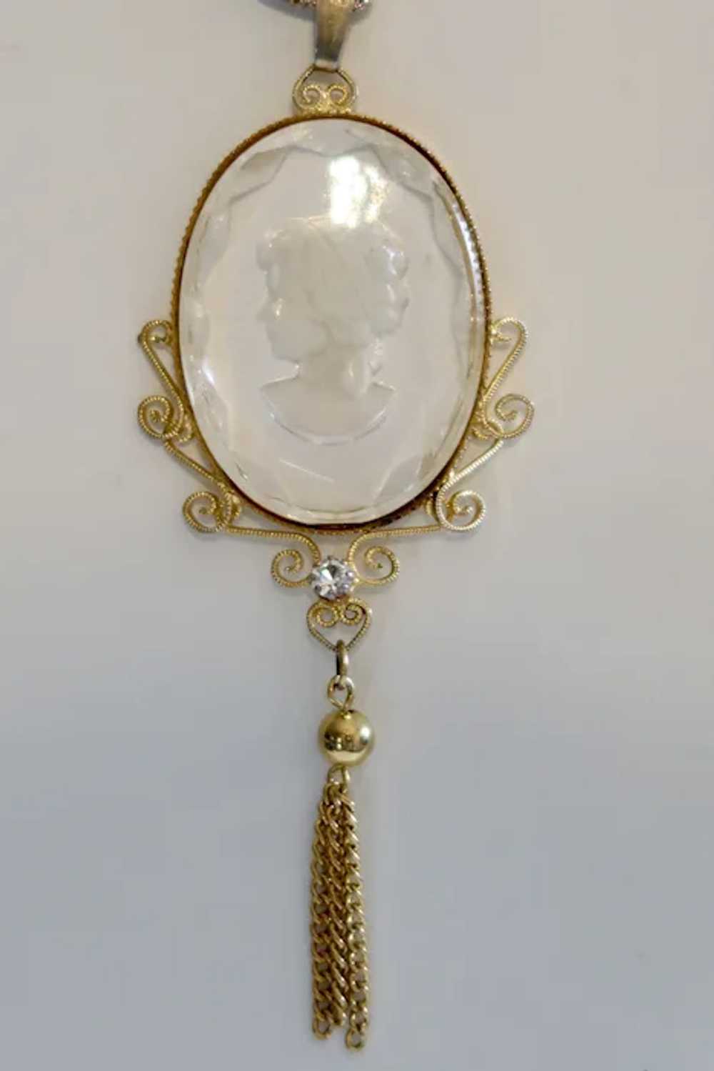 Vintage Intaglio Cameo Glass Pendant Necklace - image 3