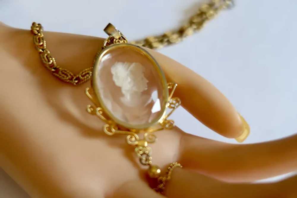 Vintage Intaglio Cameo Glass Pendant Necklace - image 4