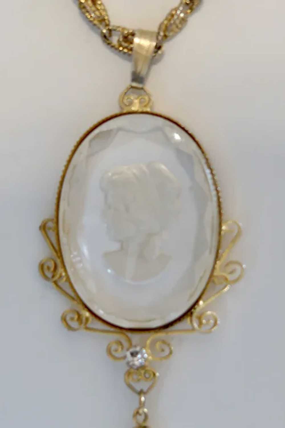 Vintage Intaglio Cameo Glass Pendant Necklace - image 5