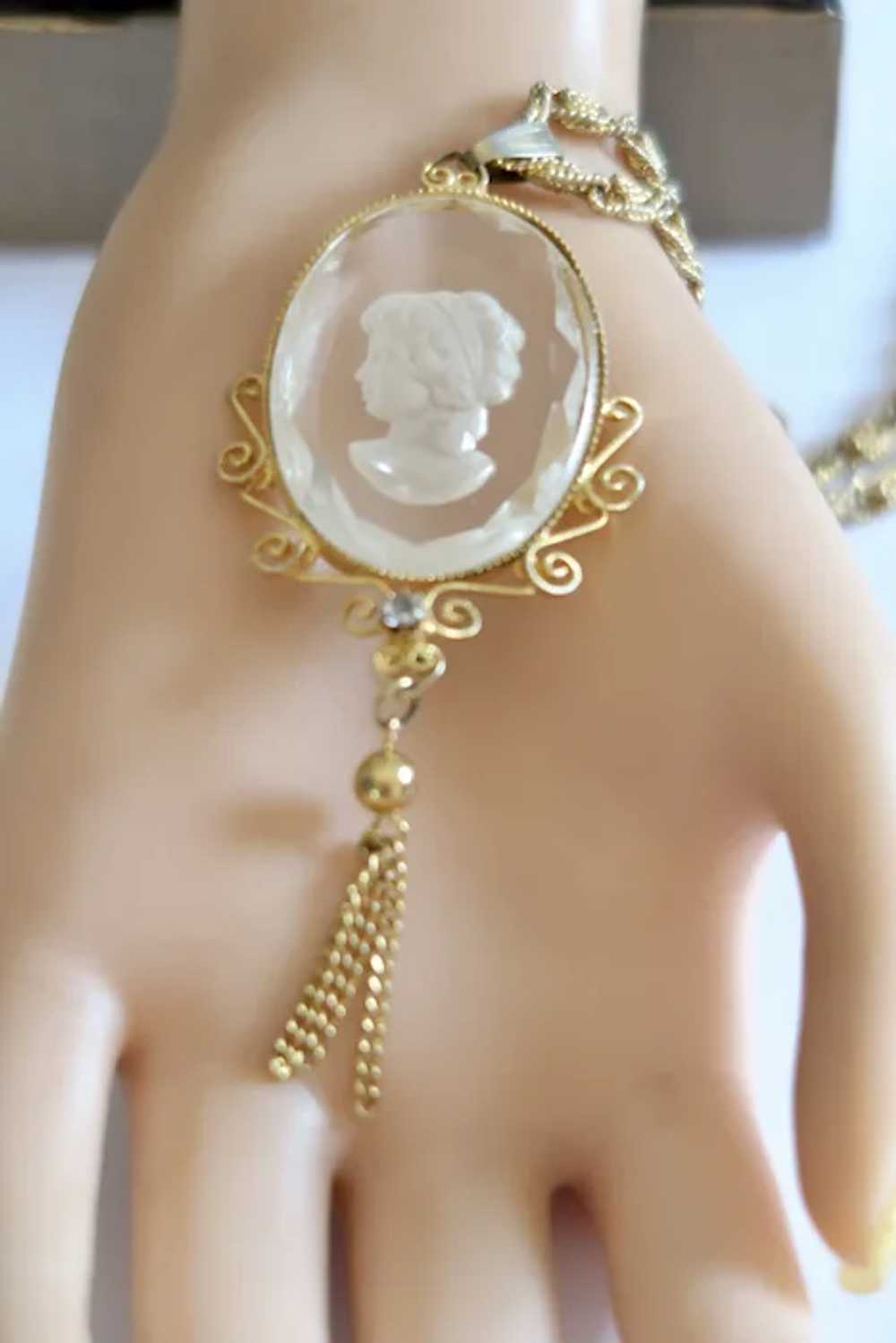 Vintage Intaglio Cameo Glass Pendant Necklace - image 6