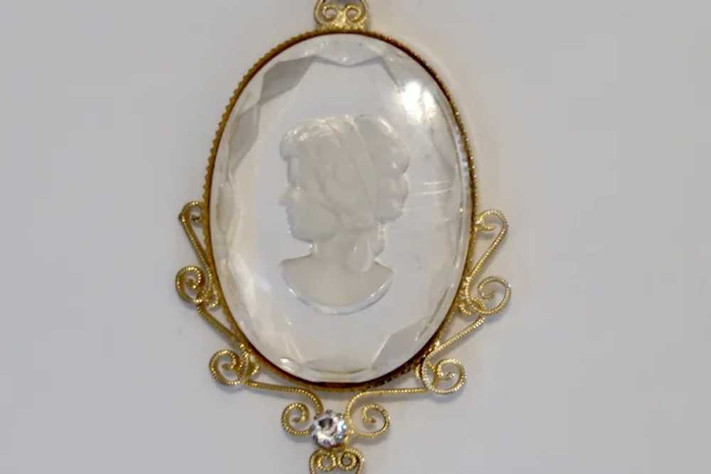 Vintage Intaglio Cameo Glass Pendant Necklace - image 7