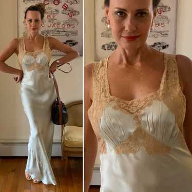 1950s  Nightgown Silk /  Lace - 50s Nightgown - B… - image 1