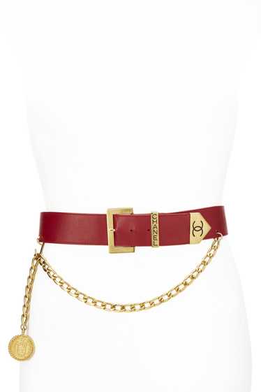 Red Leather Waist Belt 85