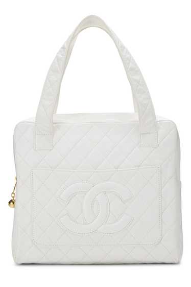 White Quilted Lambskin Top Handle Tote Mini