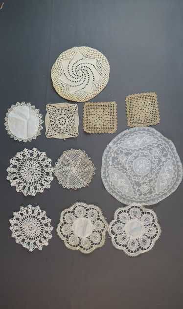 Lot of 11 Small Round Vintage Handmade Doilies, Cr