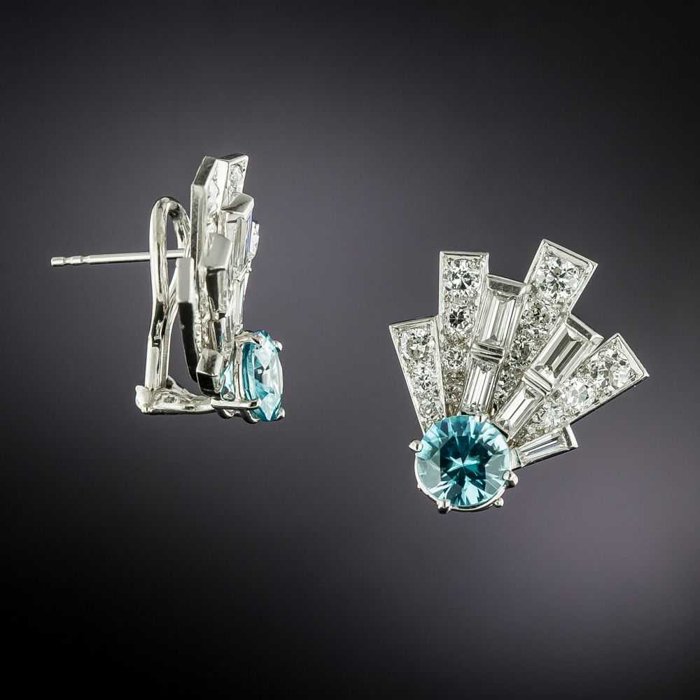 Mid-Century Blue Zircon and Diamond Earrings By R… - image 2