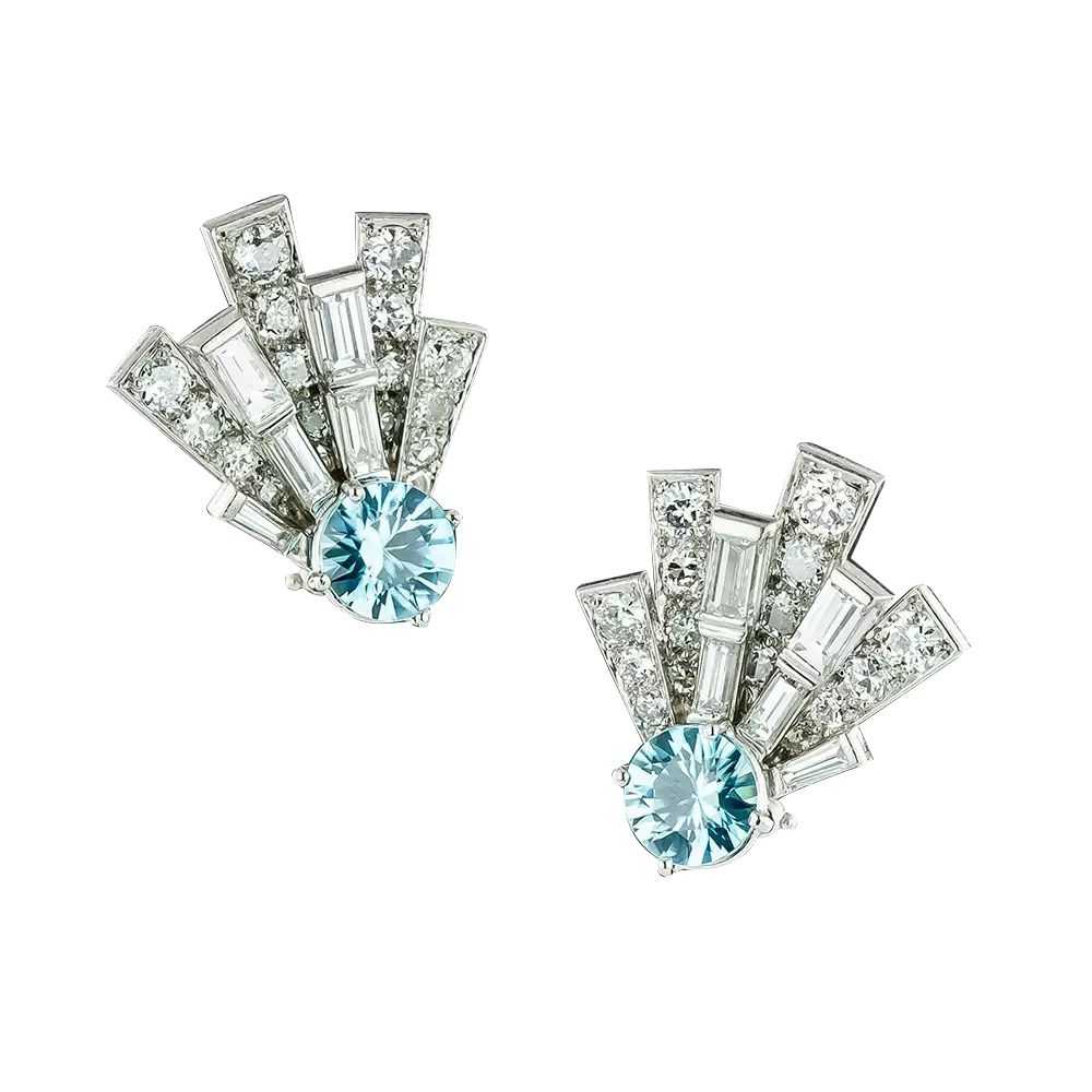 Mid-Century Blue Zircon and Diamond Earrings By R… - image 4