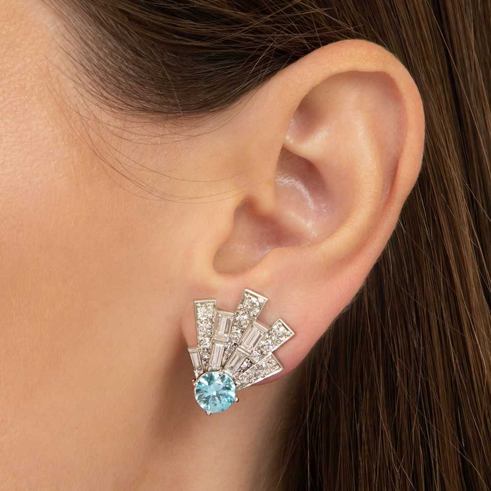 Mid-Century Blue Zircon and Diamond Earrings By R… - image 5