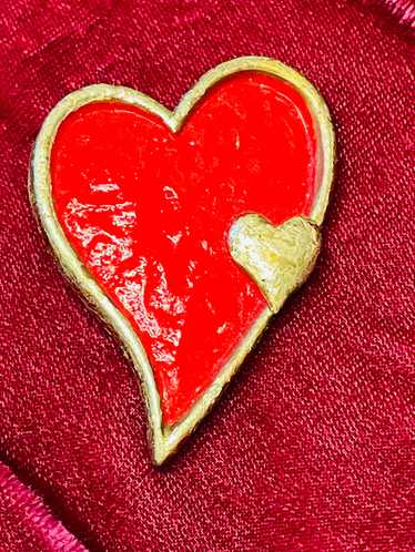 Red Heart Wooden Brooch