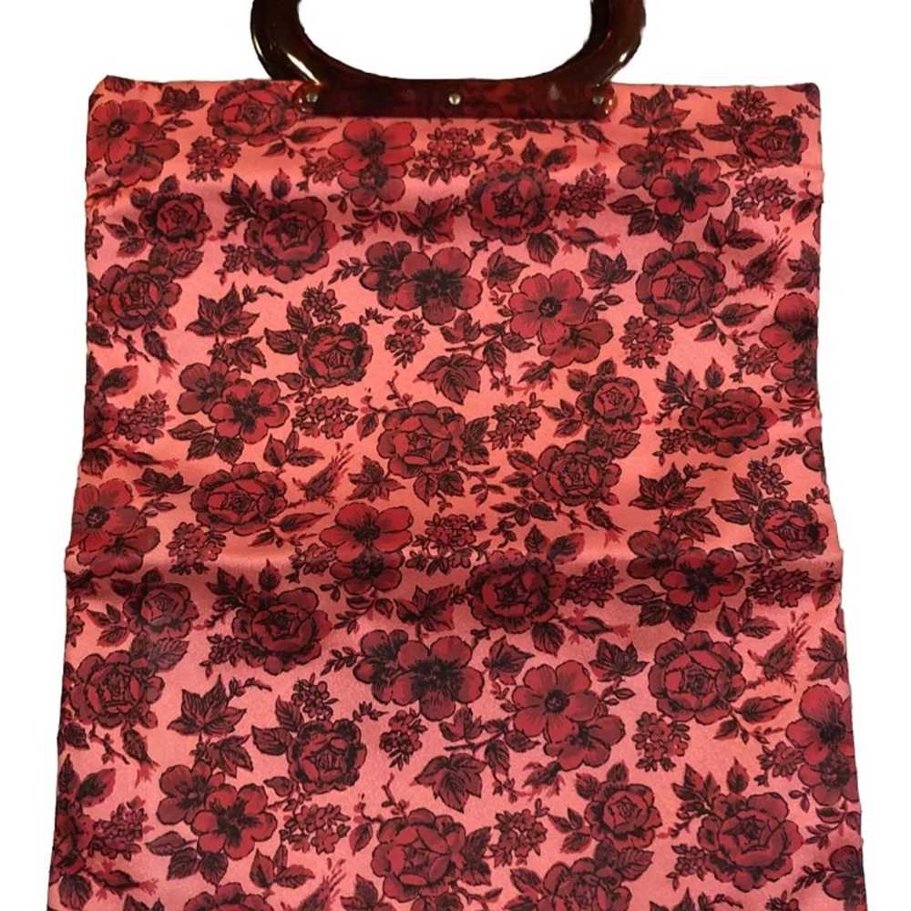 Vintage Pink Red Floral Foldable Reusable Tote Ba… - image 1