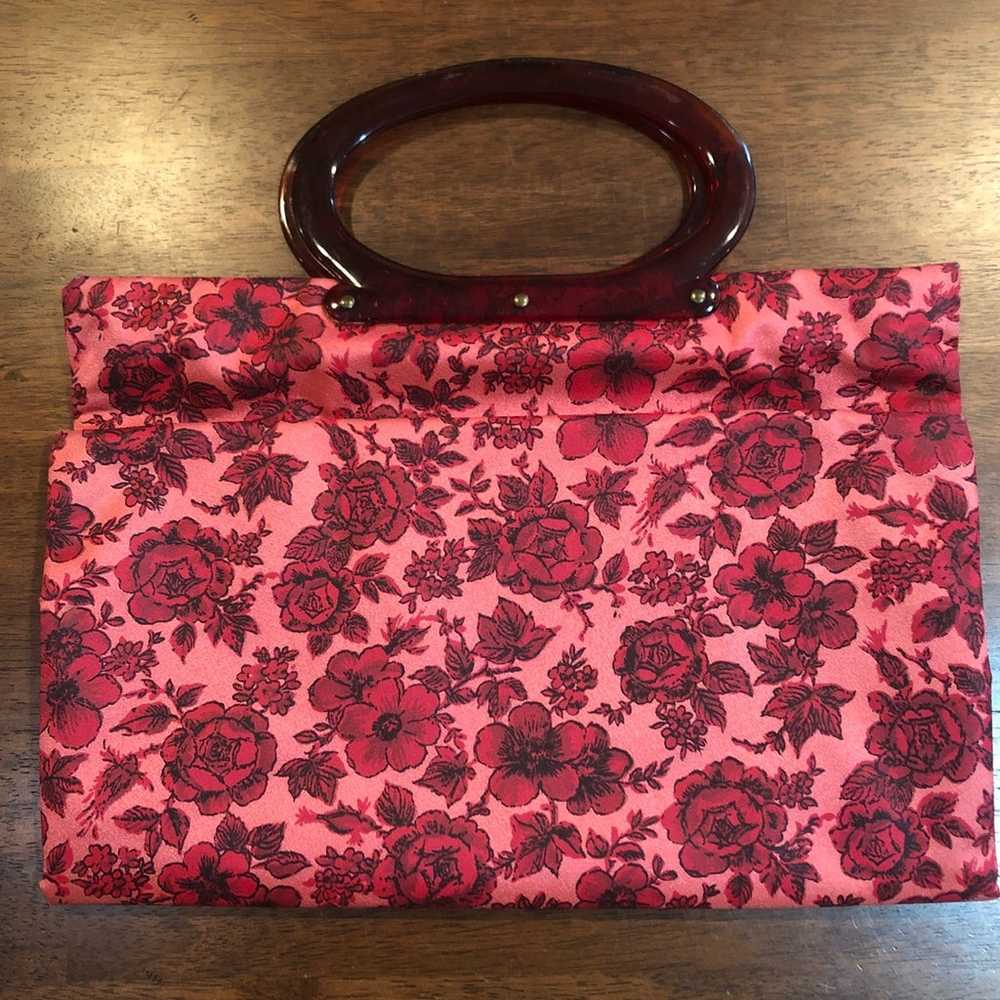 Vintage Pink Red Floral Foldable Reusable Tote Ba… - image 2