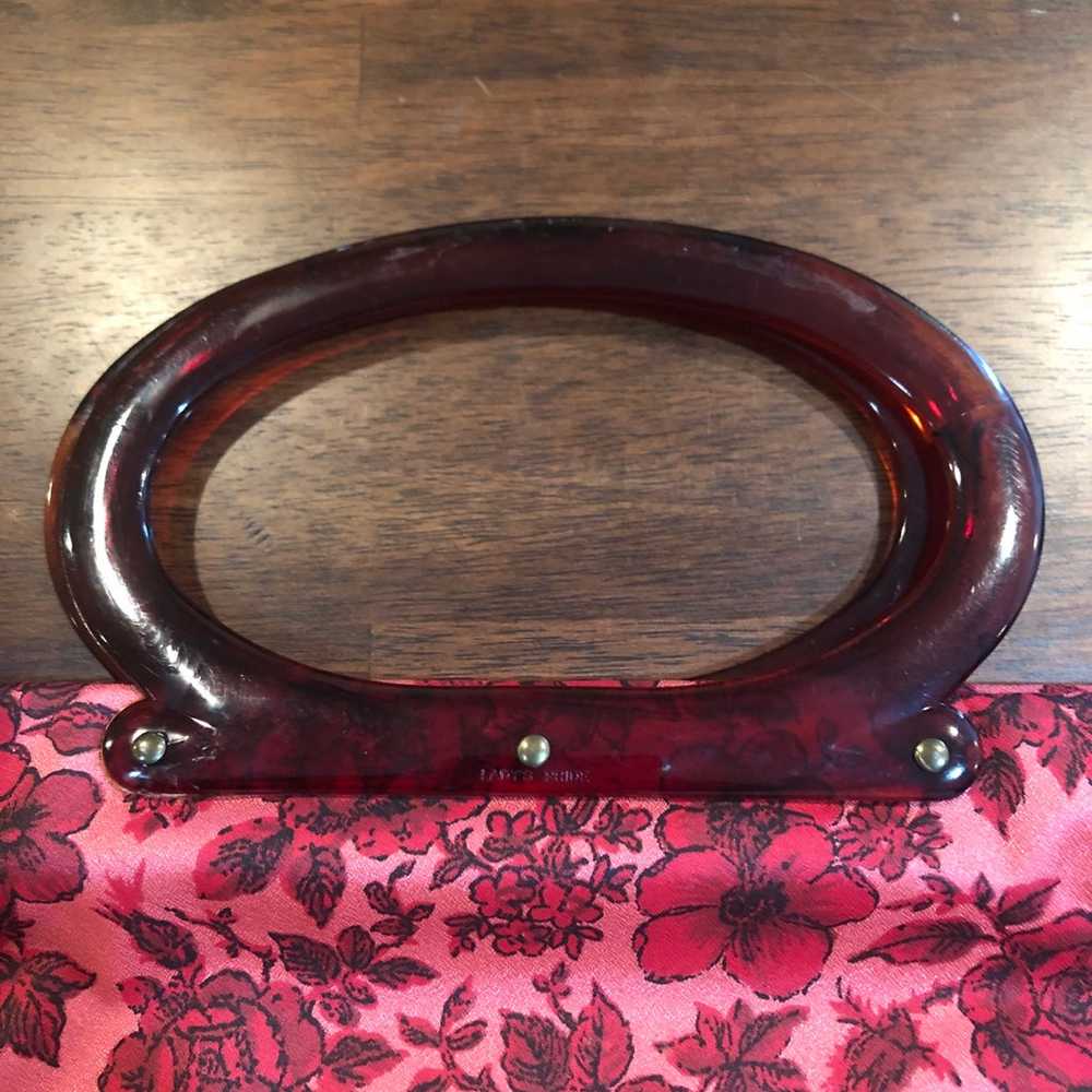 Vintage Pink Red Floral Foldable Reusable Tote Ba… - image 3