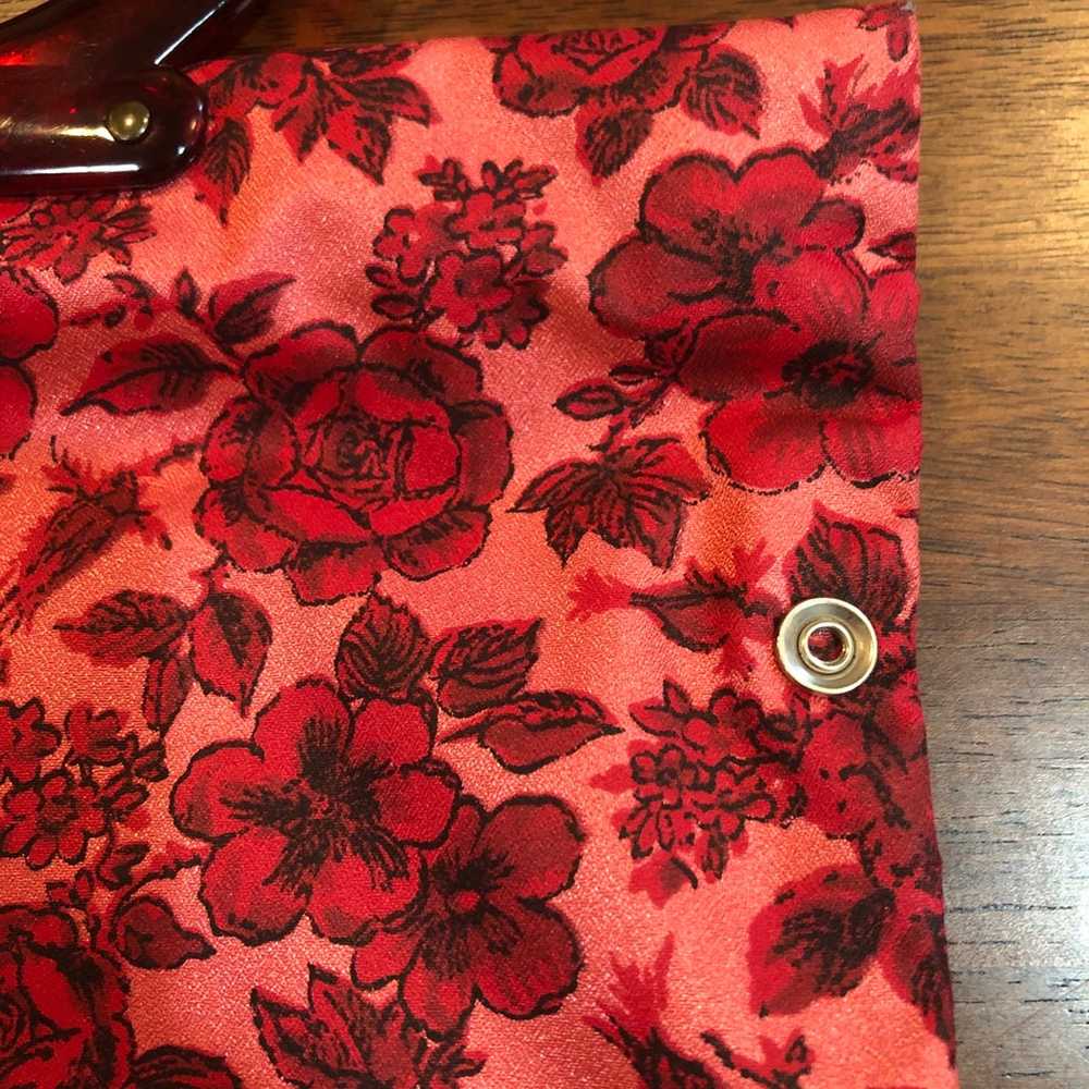 Vintage Pink Red Floral Foldable Reusable Tote Ba… - image 5